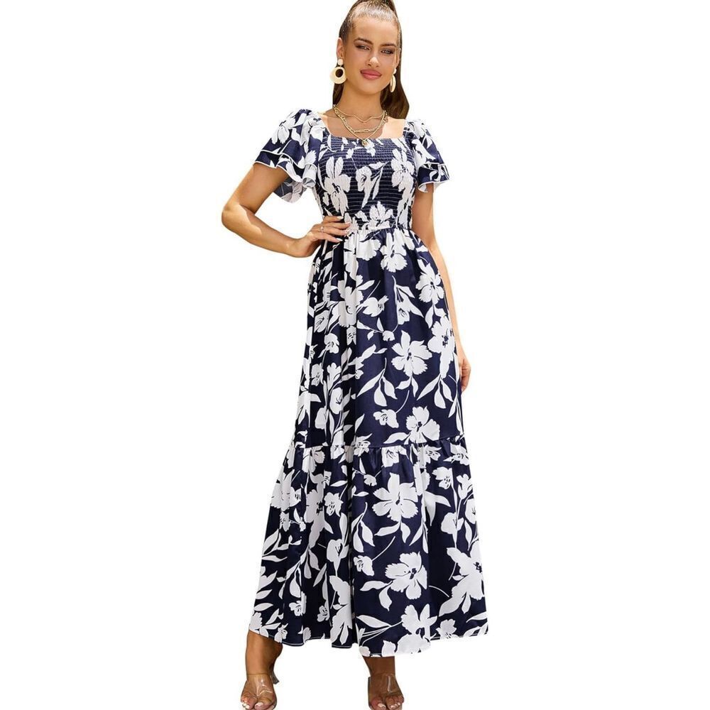 NEW Floral Layered Ruffle High Waist A Line Maxi Dress 2X